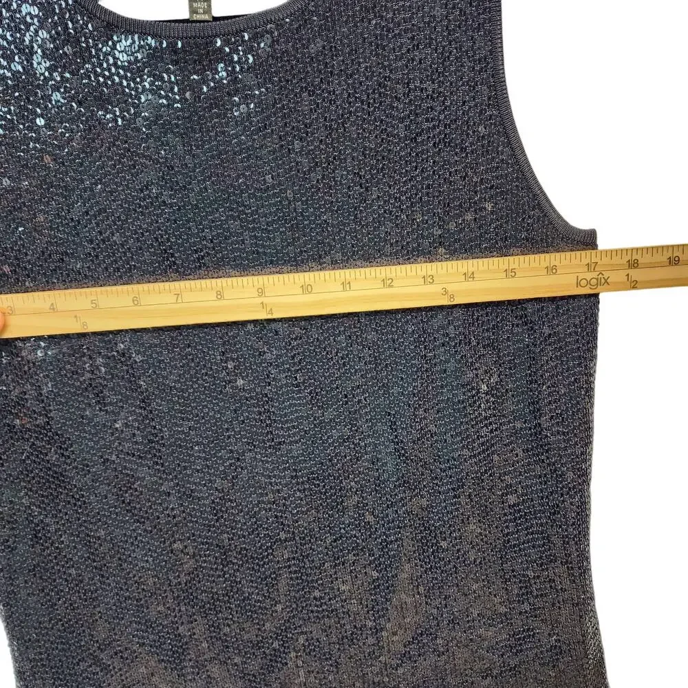 Carmen Marc Valvo Womens Allover Sequin Top Size M Blue Sleeveless Round Neck - Picture 11 of 13
